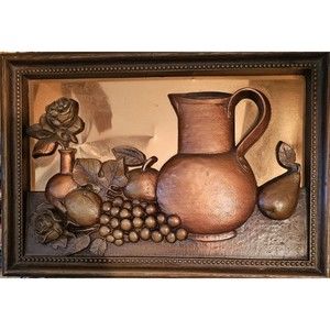 Vintage 3D Copper Wall Hanging Copper Craft Guild Fruit Still Art